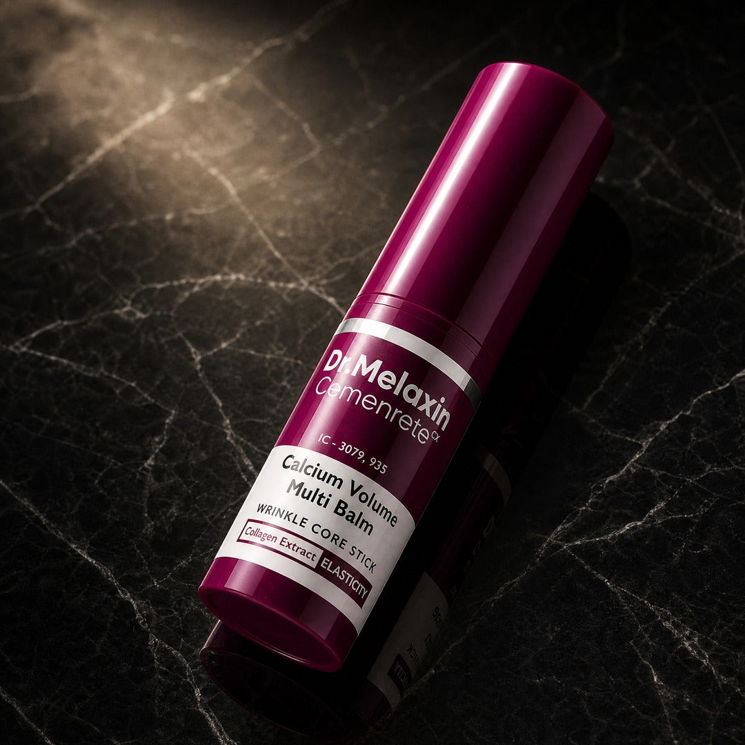 Dr. Melaxin Bálsamo Calcium · la barra sobre mármol oscuro