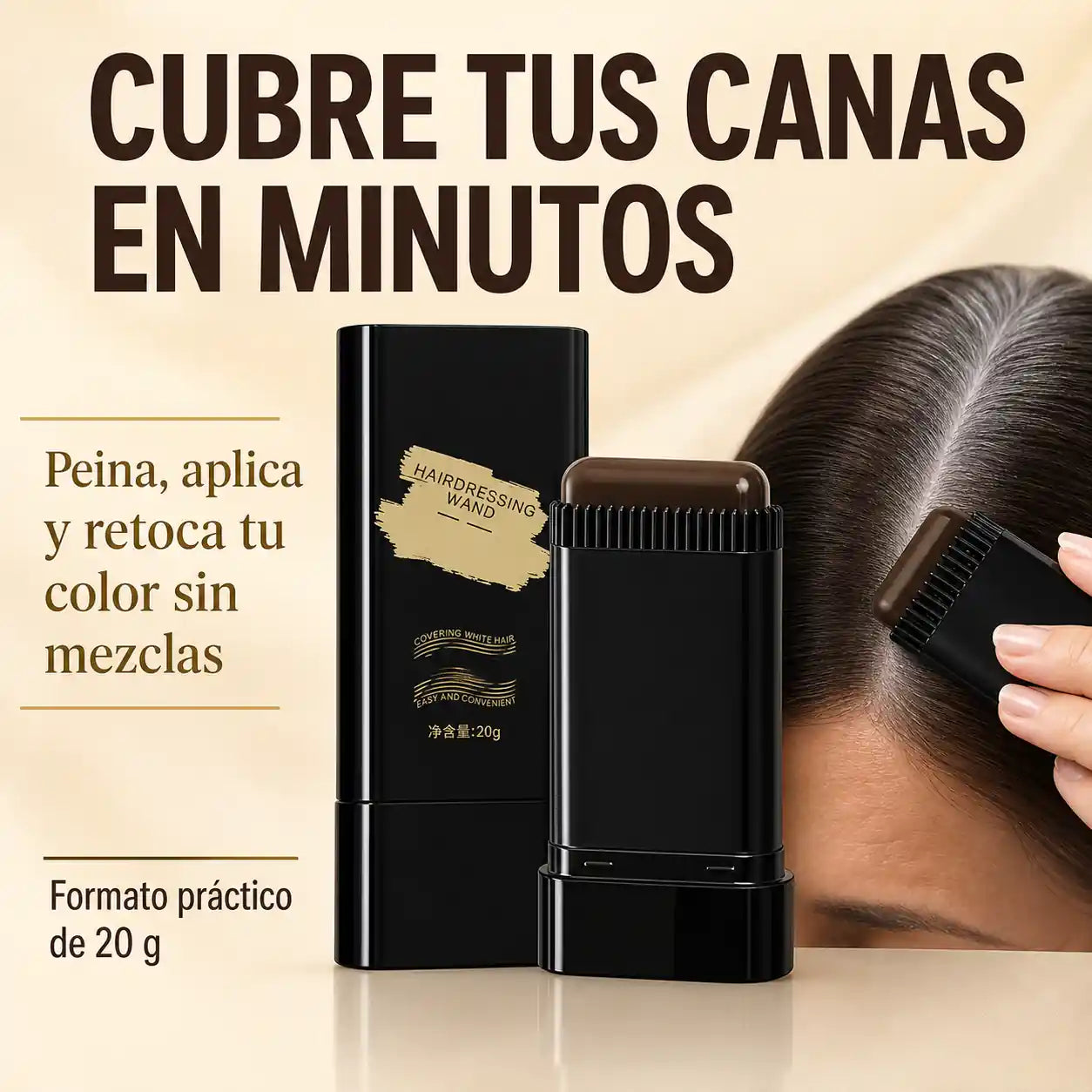 Barra cubrecanas de 20 g con peine integrado para retoque de raíces