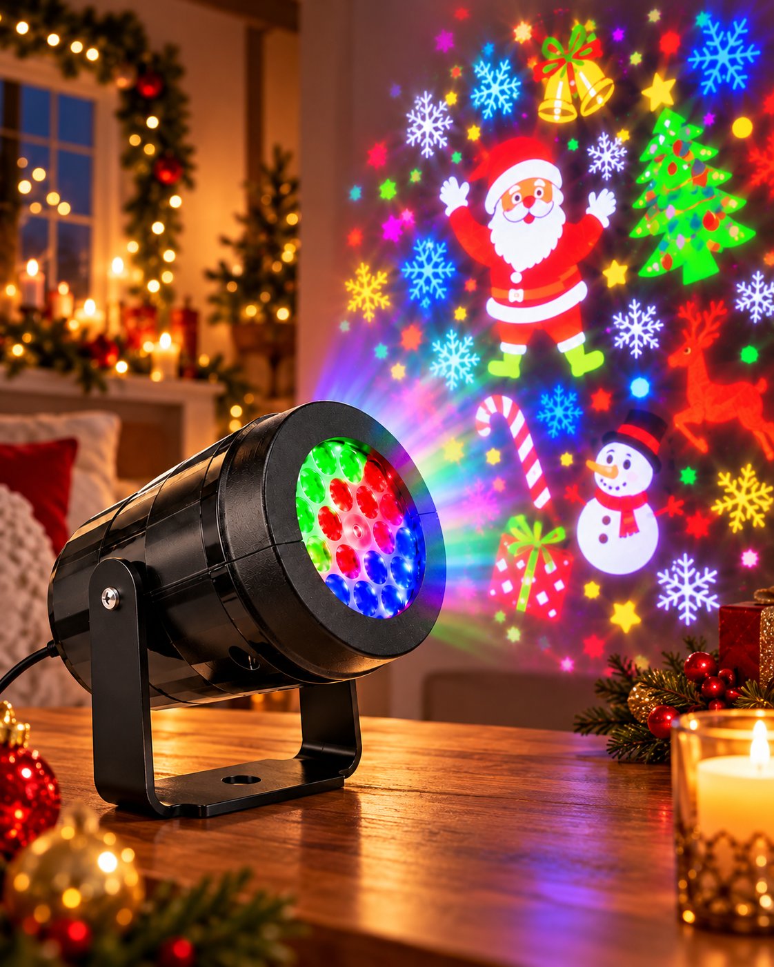 Proyector LED navideño multicolor con soporte ajustable