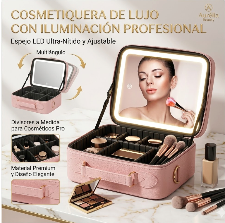 COSMETIQUERA CON ESPEJO LED