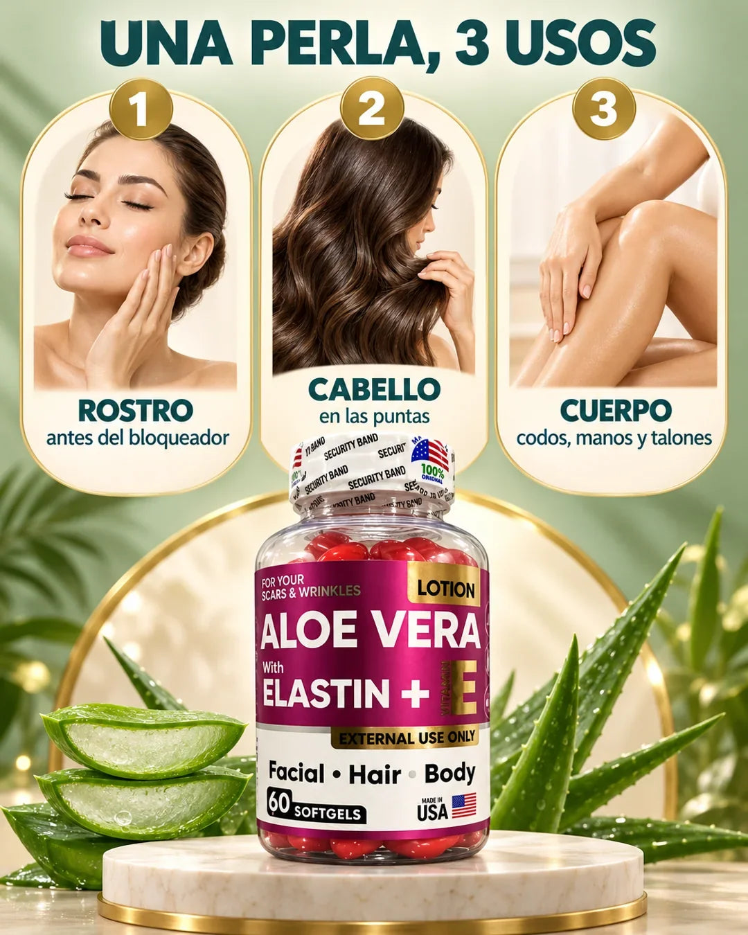 Una perla, 3 usos: rostro, cabello y cuerpo