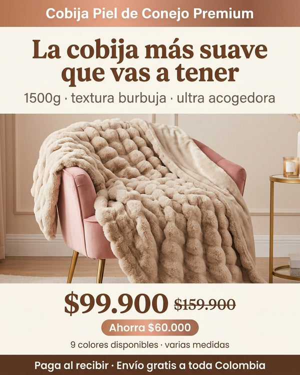 Cobija Piel de Conejo Sintética Premium 1500g · 230 × 200 cm