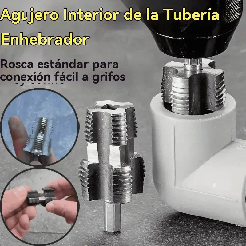 Roscador para tubo instalado en taladro