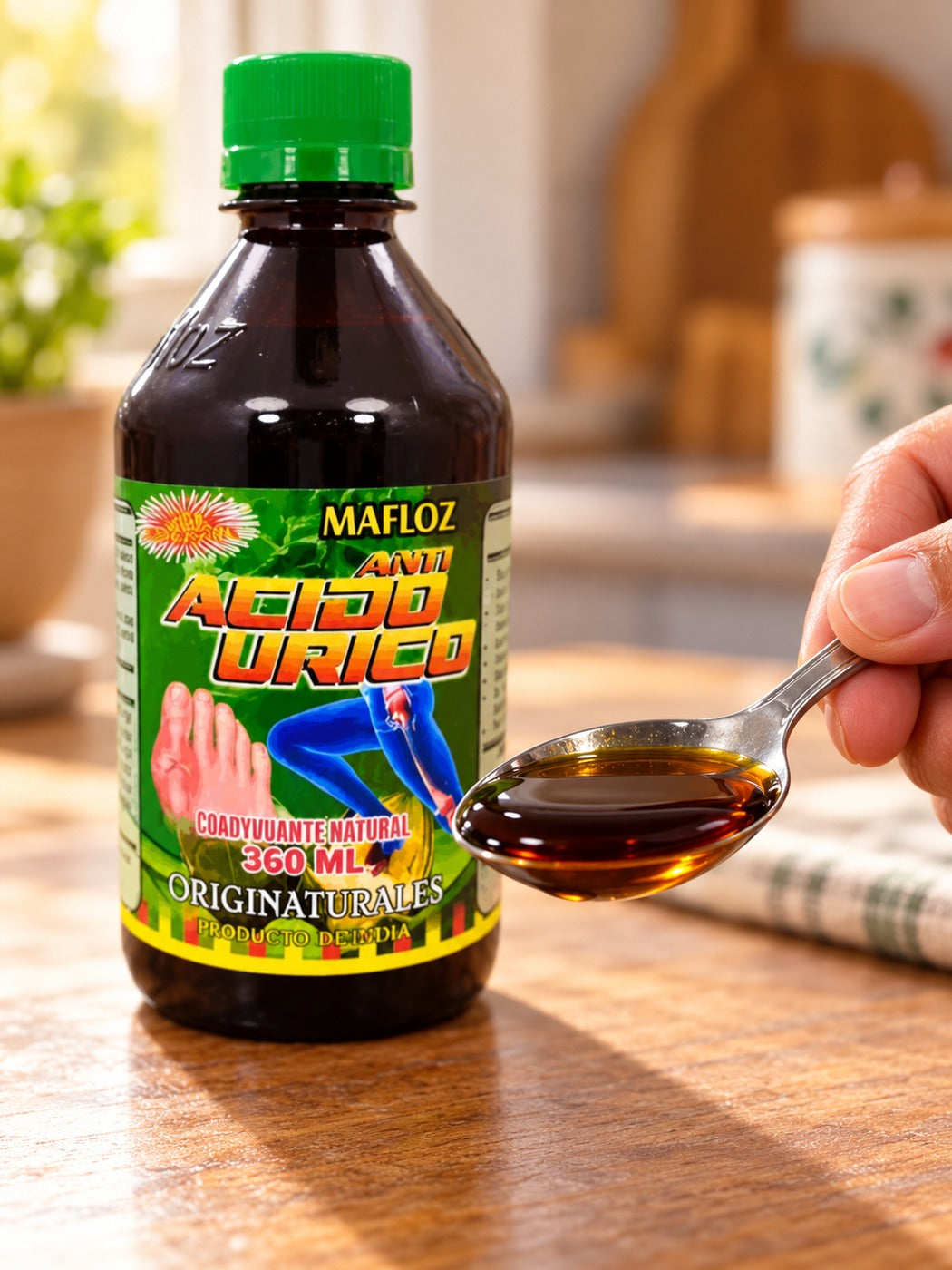 La cucharada servida del jarabe
