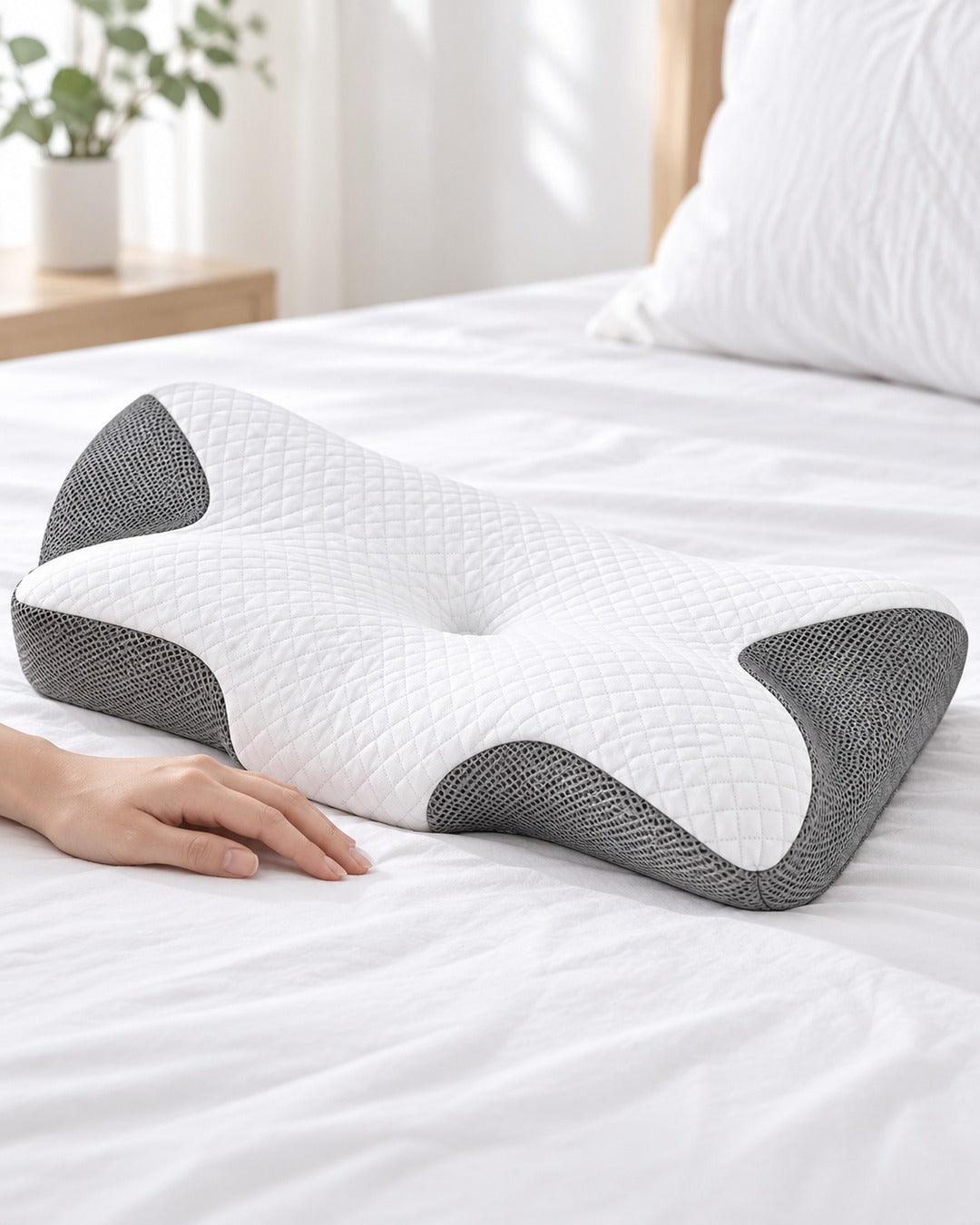 La forma de mariposa vista sobre la cama