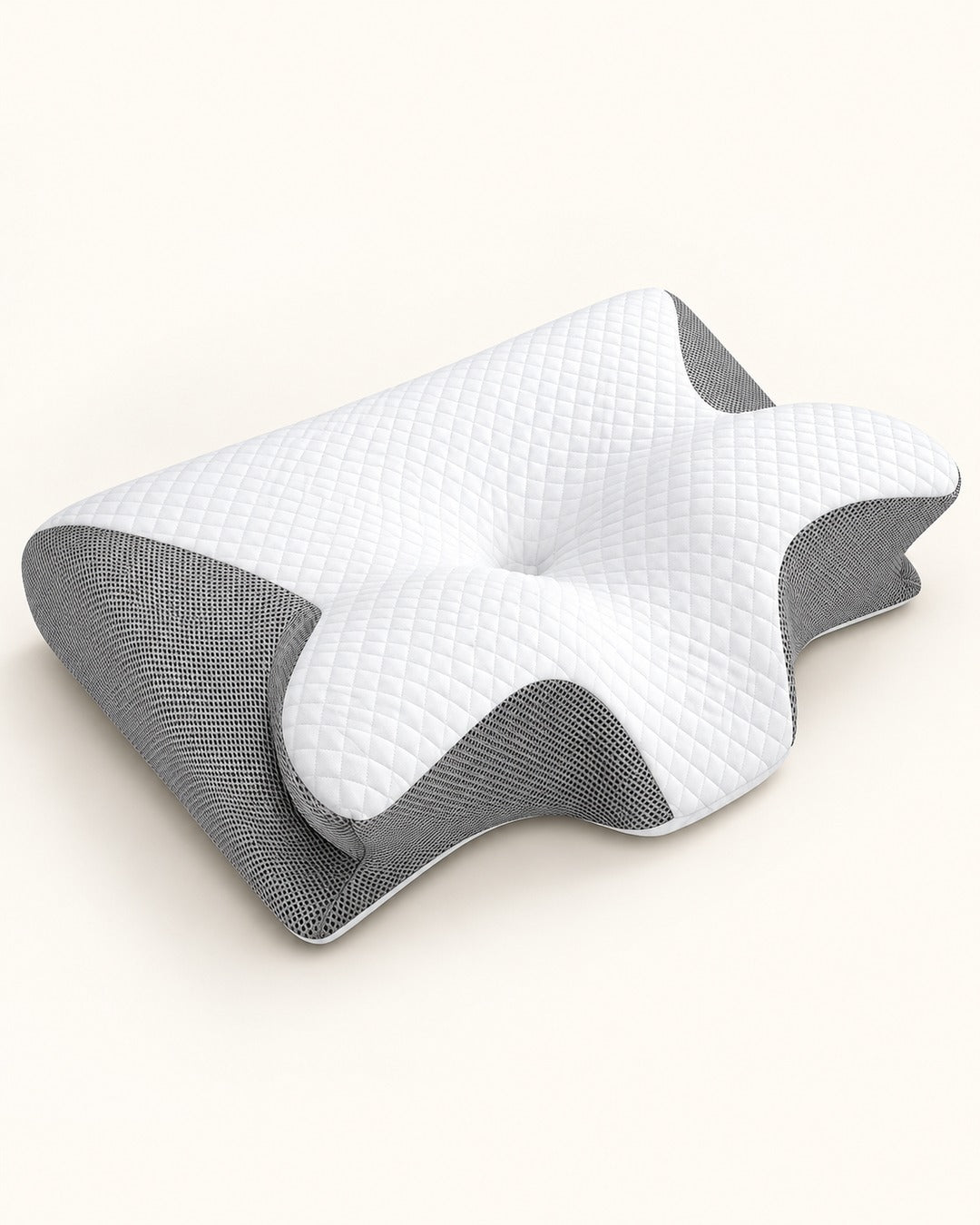 Almohada cervical de espuma viscoelástica, diseño mariposa, funda blanca y malla gris