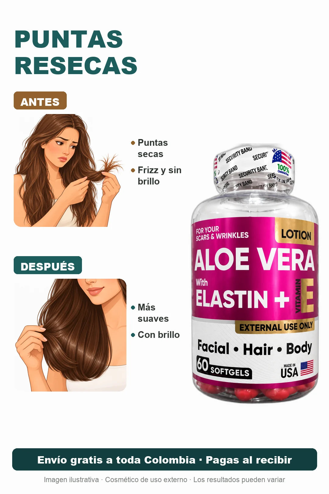 Puntas resecas: antes sin brillo, después con brillo