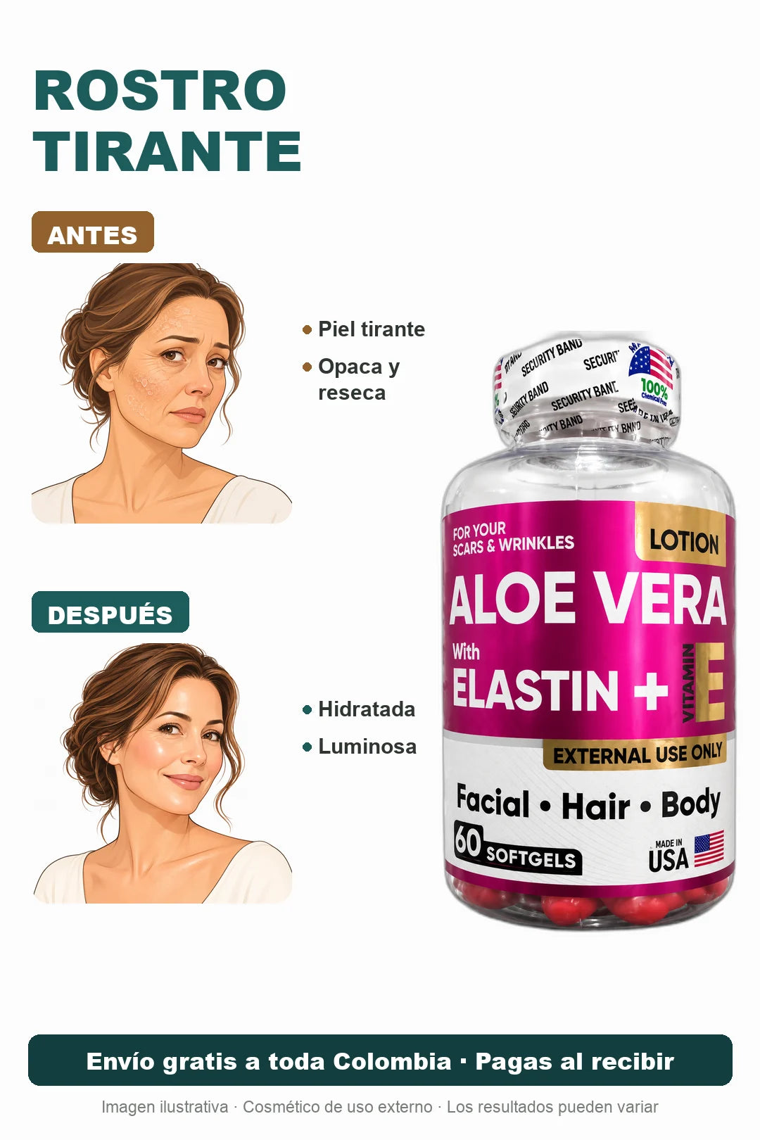Rostro tirante: antes opaco, después luminoso