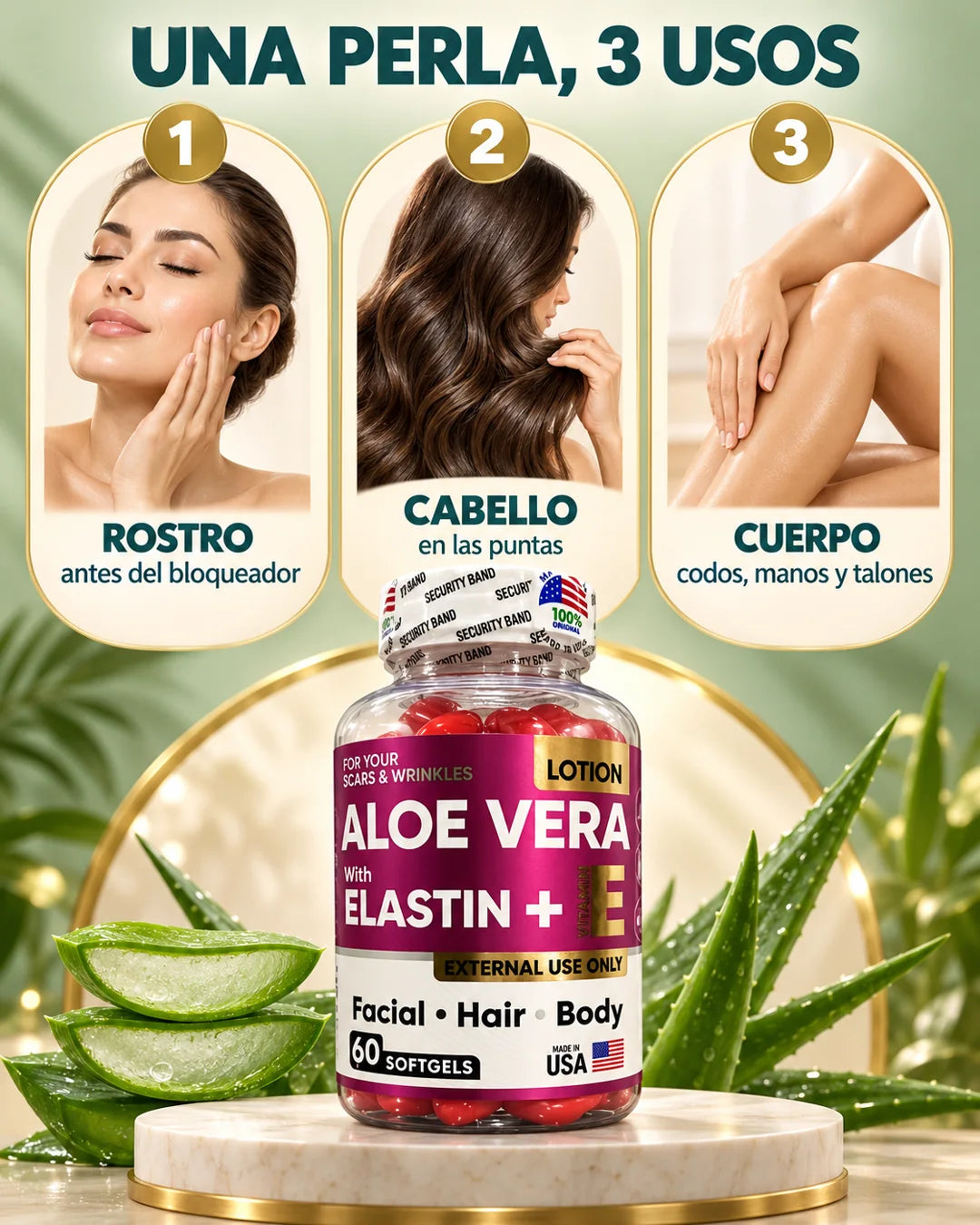 Una perla, 3 usos: rostro, cabello y cuerpo