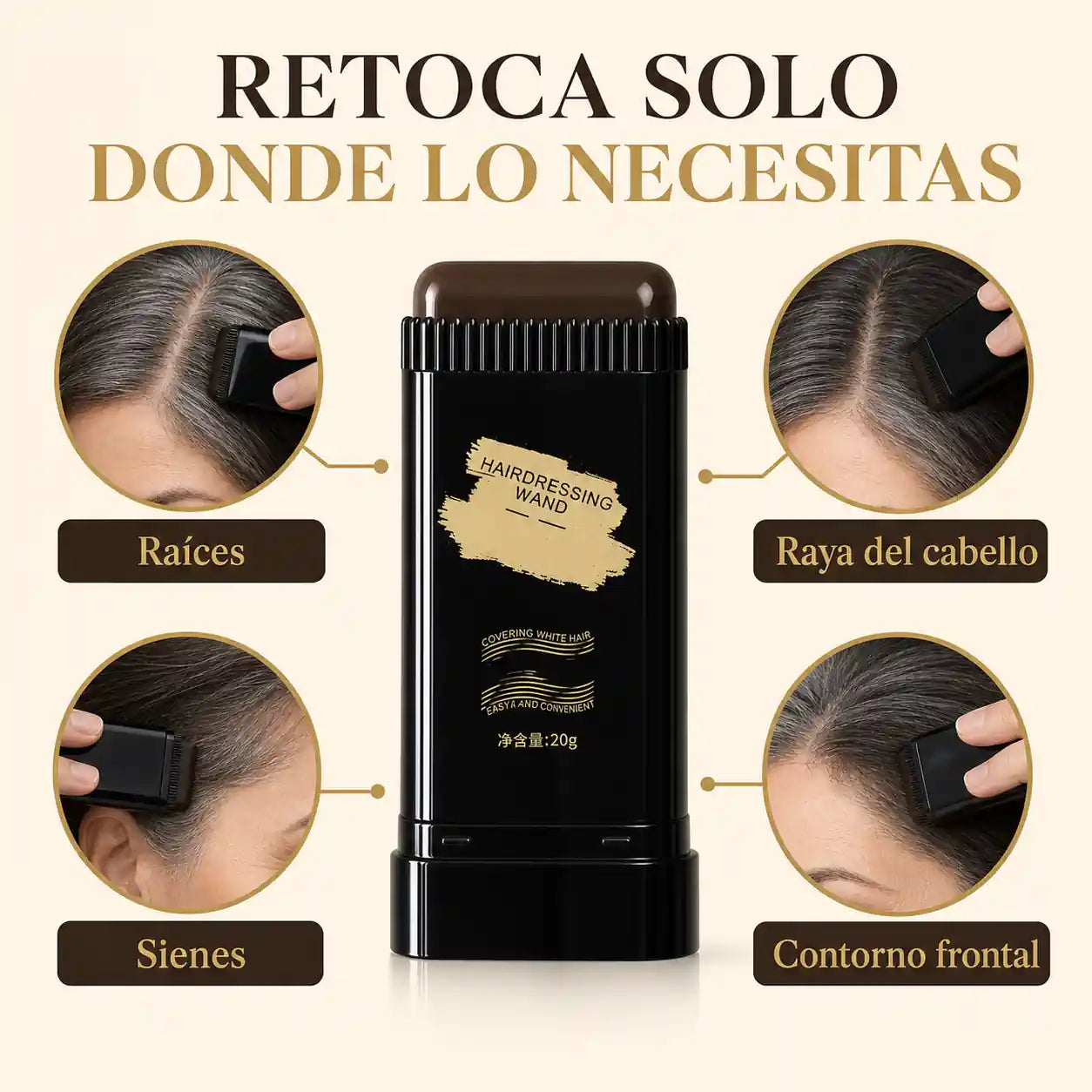 Zonas del cabello donde puede aplicarse el cubrecanas