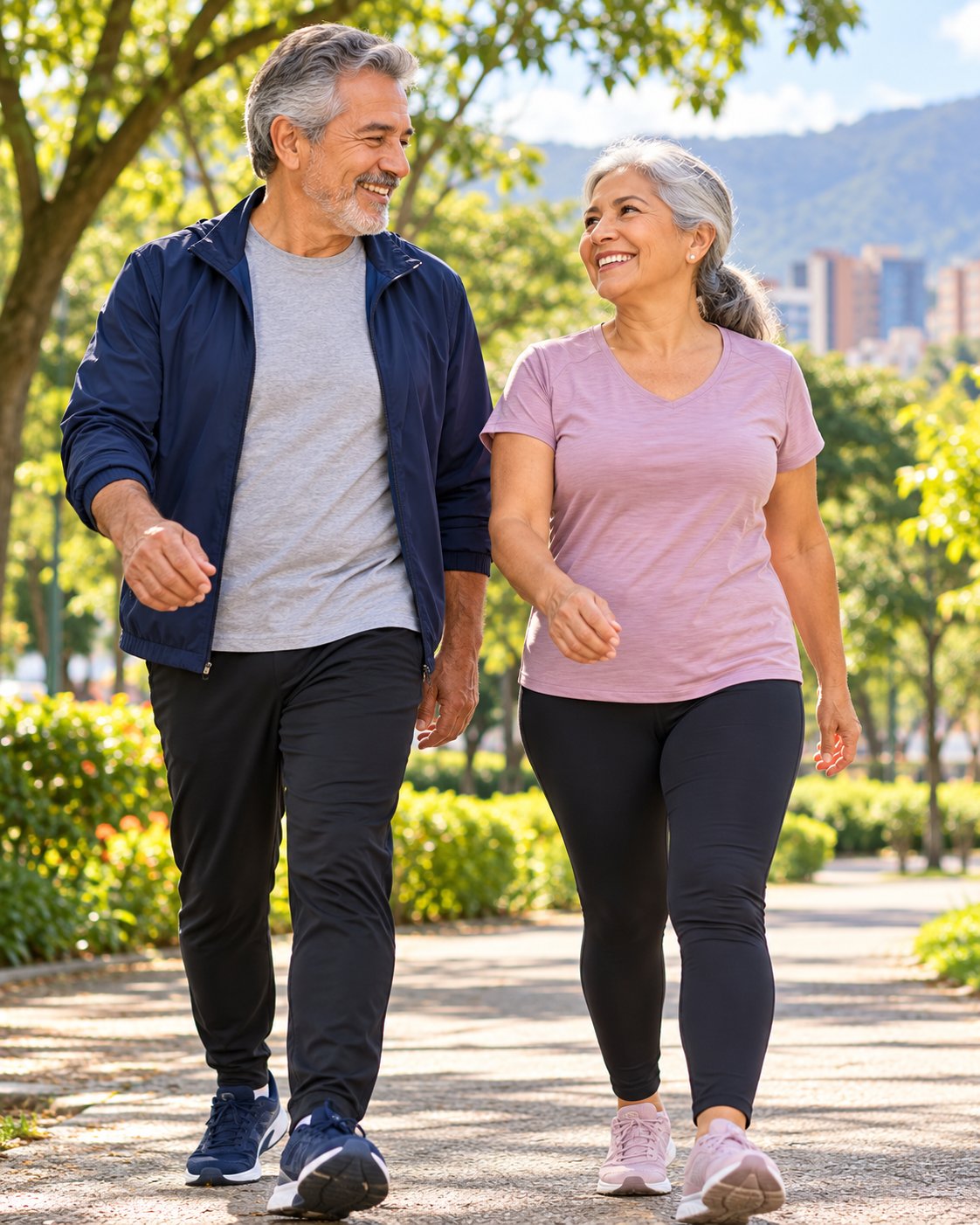 Pareja caminando en el parque