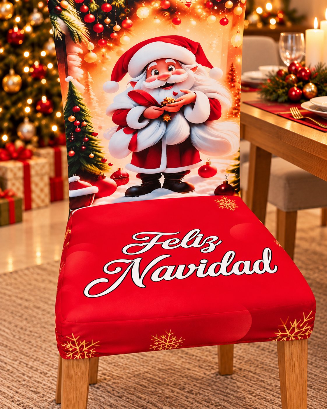 Asiento rojo con estampado Feliz Navidad