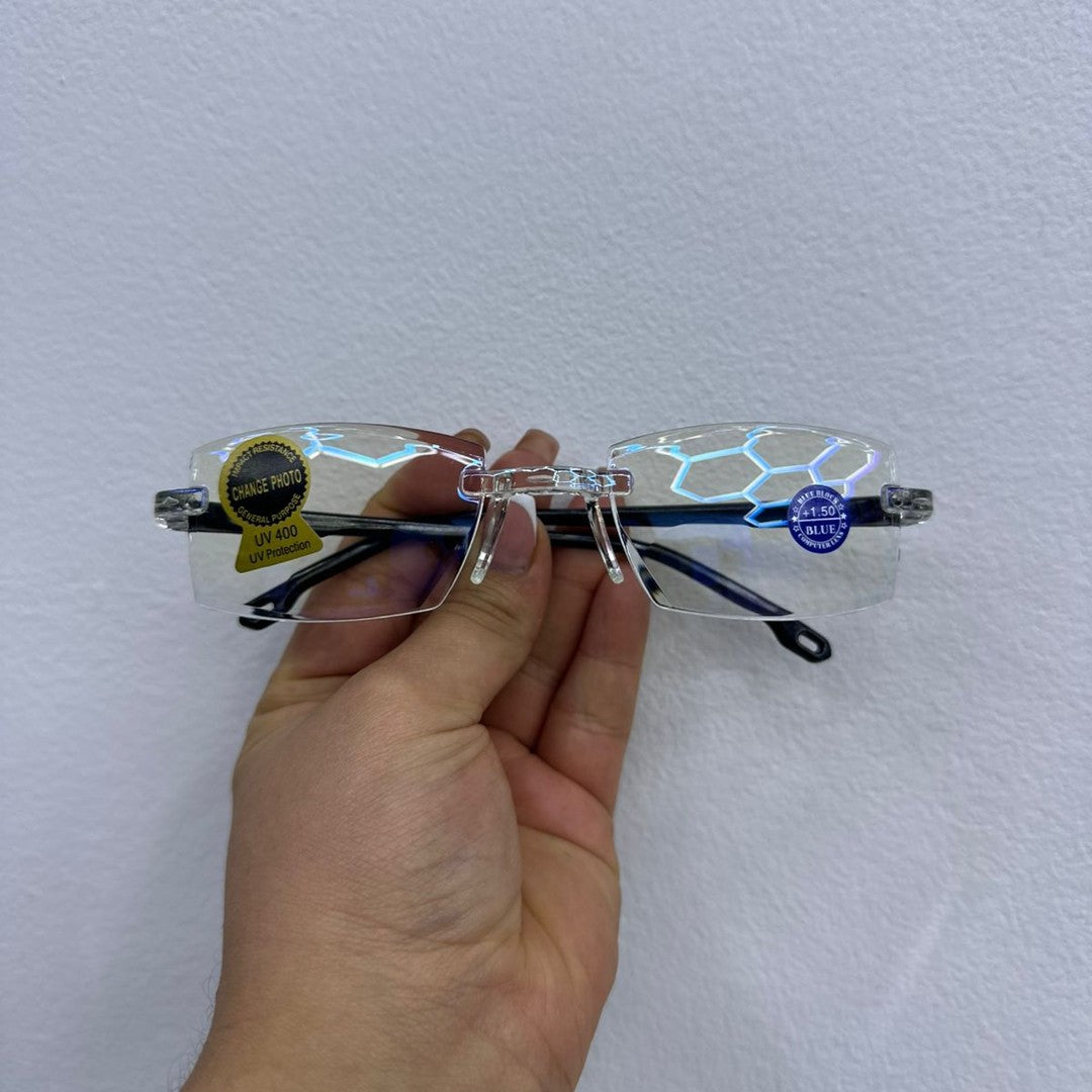 Gafas bifocales de aumento sin aro, lente transparente