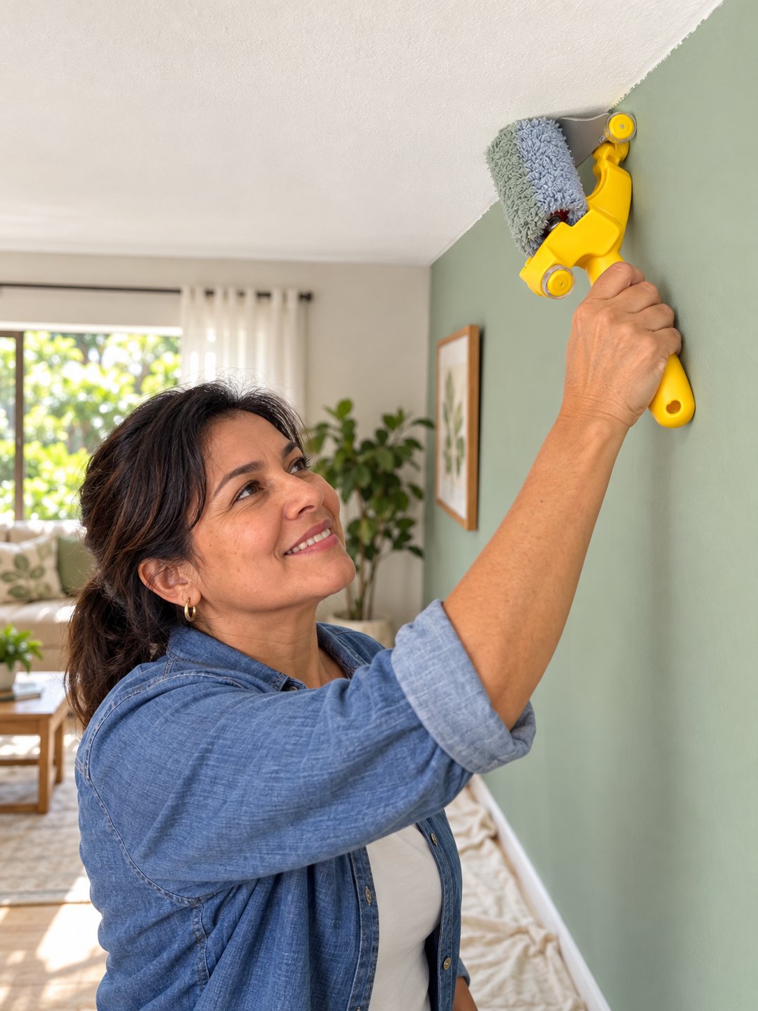 Pintando el borde entre la pared y el techo