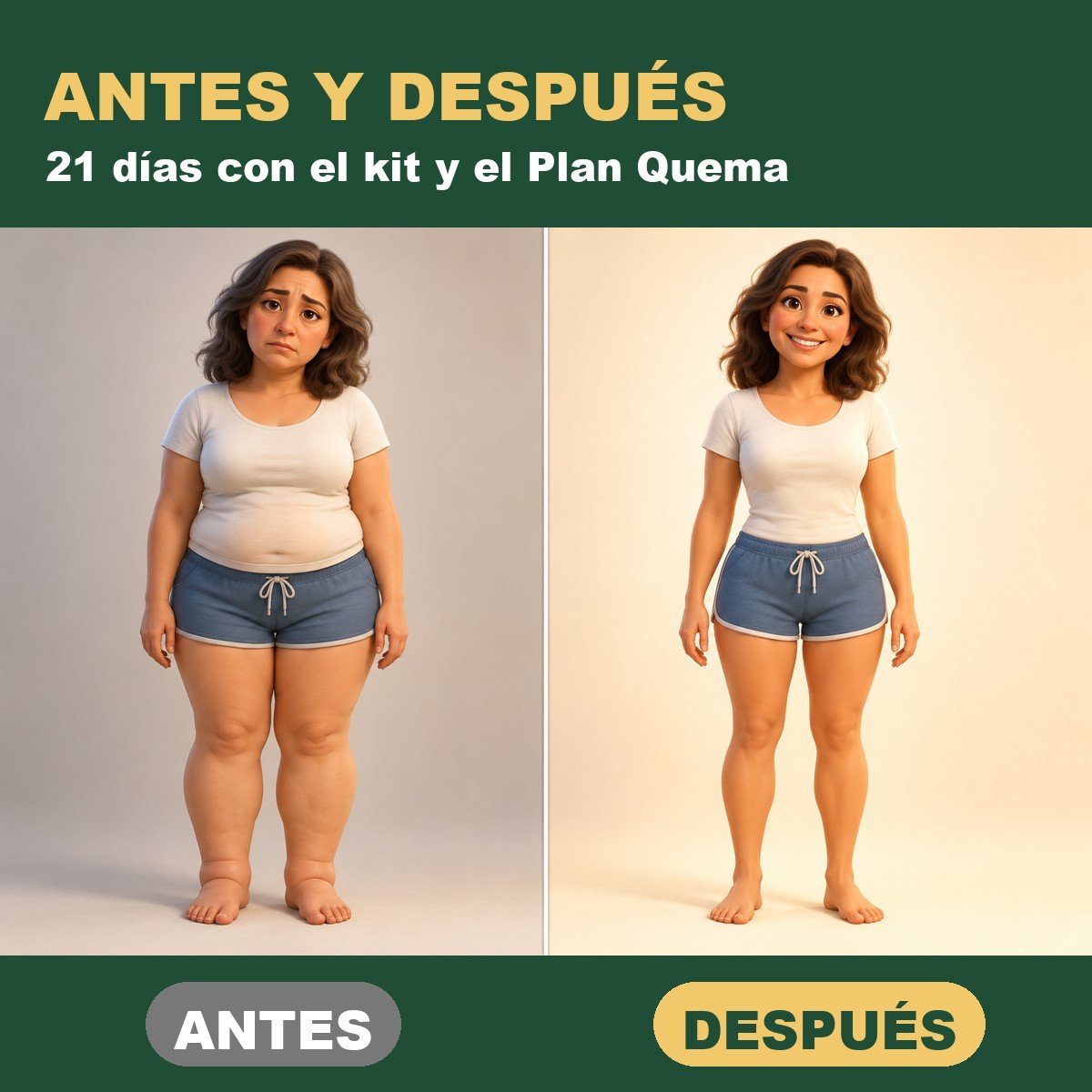 Antes y después con el kit y el Plan Quema y Desinflama
