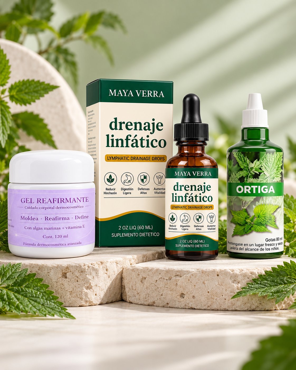 Kit Maya Verra: gotas, gel reafirmante y ortiga