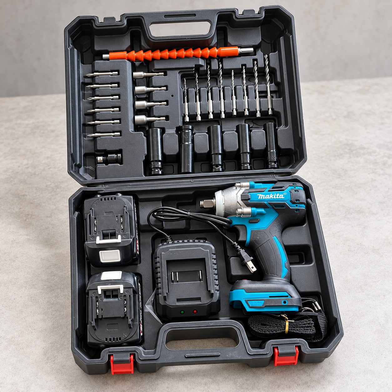 Composición del kit de llave de impacto con maletín y accesorios
