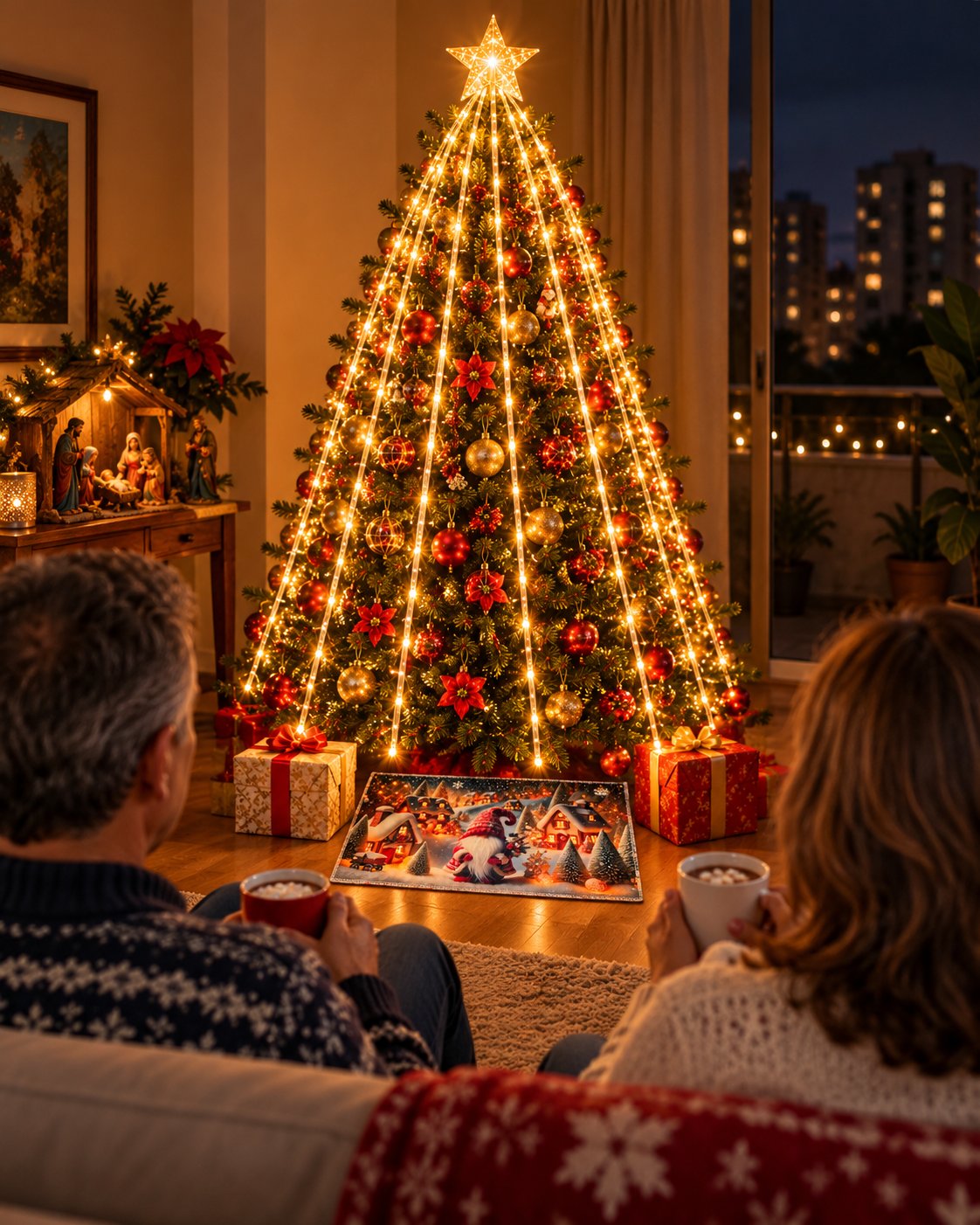 Una noche de diciembre con el árbol encendido