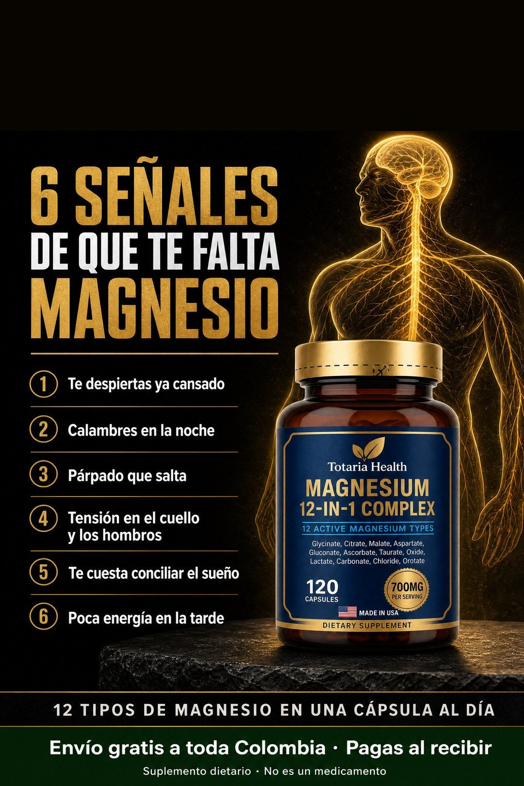 Seis señales de que te falta magnesio: te despiertas cansado, calambres en la noche, párpado que salta, tensión en el cuello
