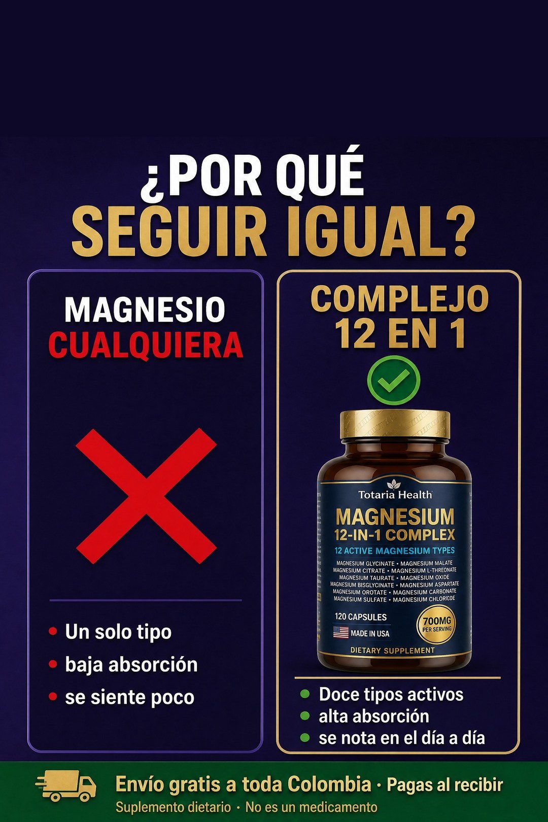 Un magnesio cualquiera trae un solo tipo; el complejo trae doce tipos activos