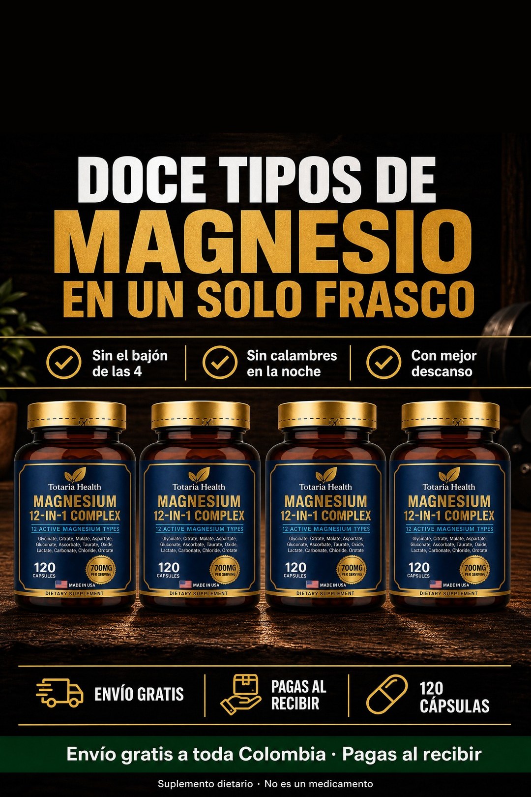 Doce tipos de magnesio en un solo frasco: sin el bajón de las 4, sin calambres, con mejor descanso