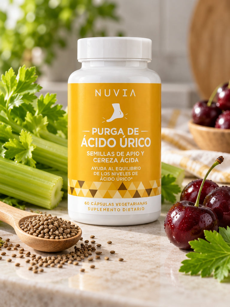 El frasco con apio, semillas de apio y cerezas