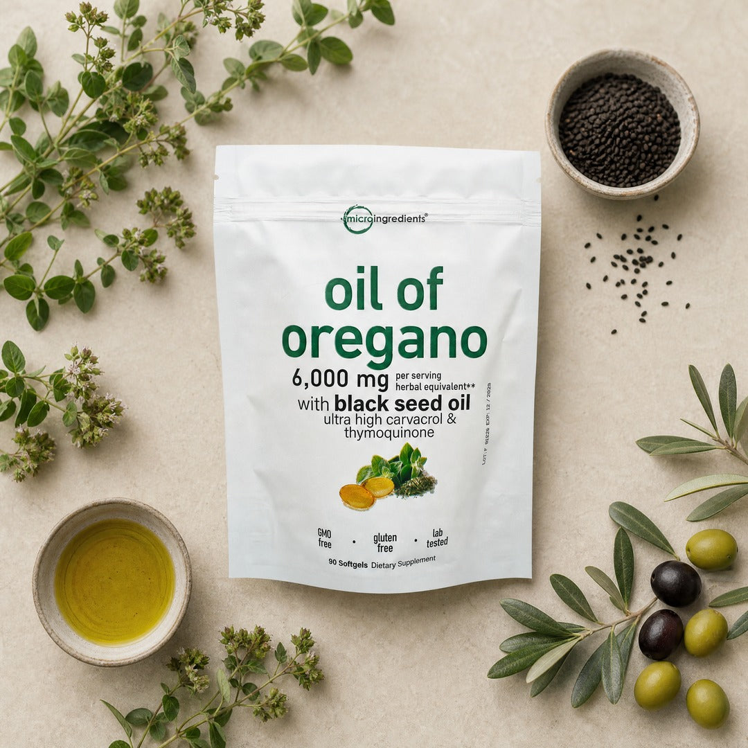 Orégano fresco, semillas de comino negro y aceite de oliva