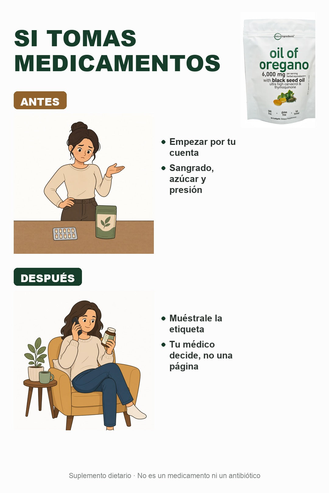 Si tomas medicamentos, muéstrale la etiqueta a tu médico antes
