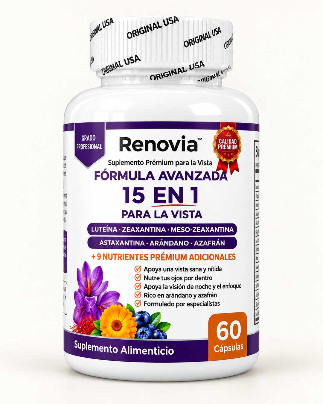 Renovia Fórmula Avanzada 15 en 1 para la vista · 60 cápsulas
