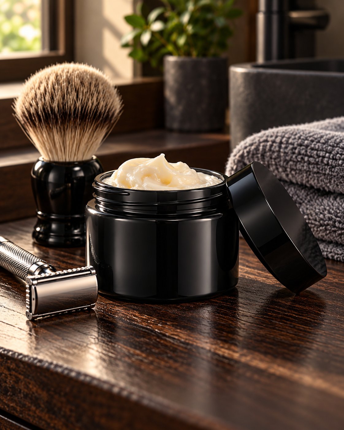 Tarro negro de bálsamo facial de sebo de res 60 g