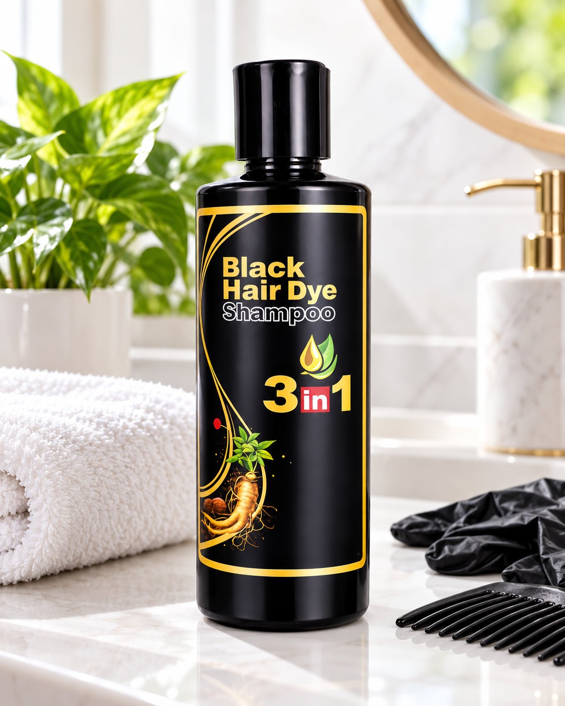 Frasco de shampoo cubre canas color negro 250 ml