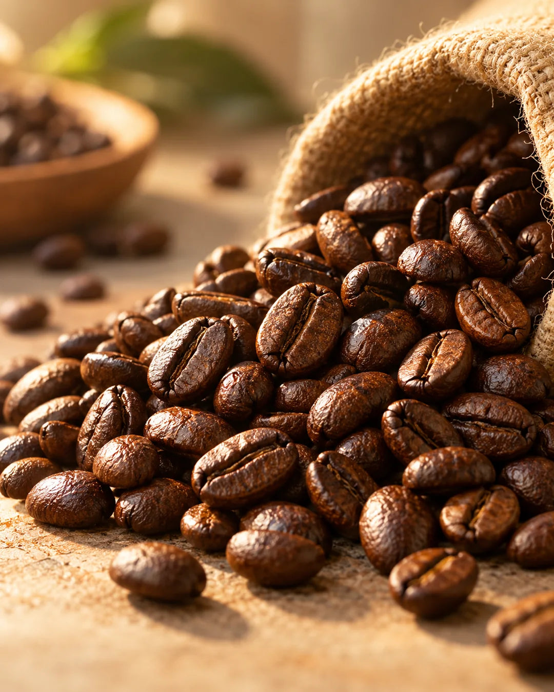 Granos de café colombiano tostado